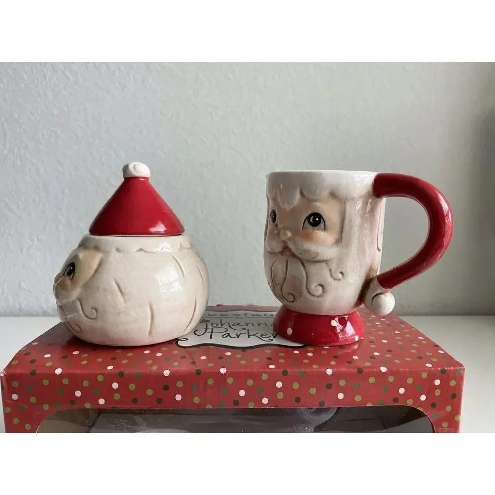 Johanna Parker Transpac‎ Retro Santa Claus Creamer Sugar Set Christmas Decor NEW